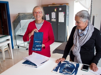 Felicity shows her Skopelos cloth book