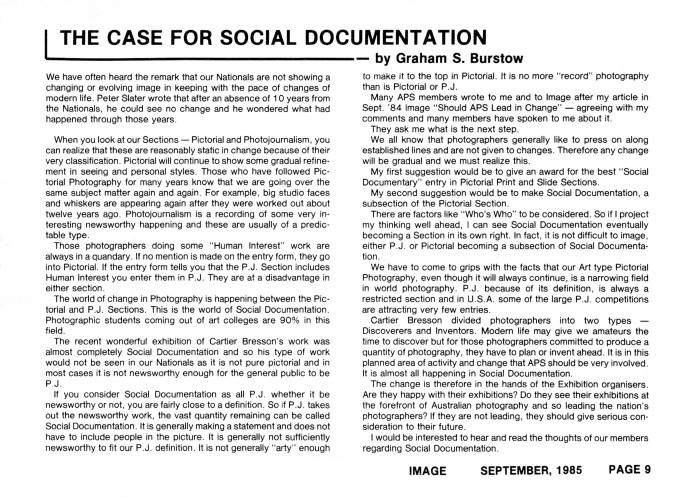 Burstow on Social Documentary-Image journal-Sept 85
